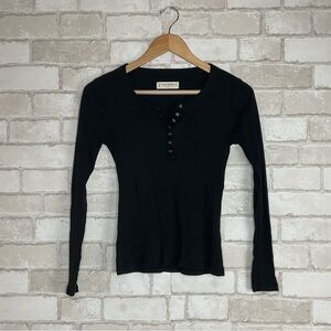 Lucky Brand Black Long Sleeve Ribbed Top Size XS